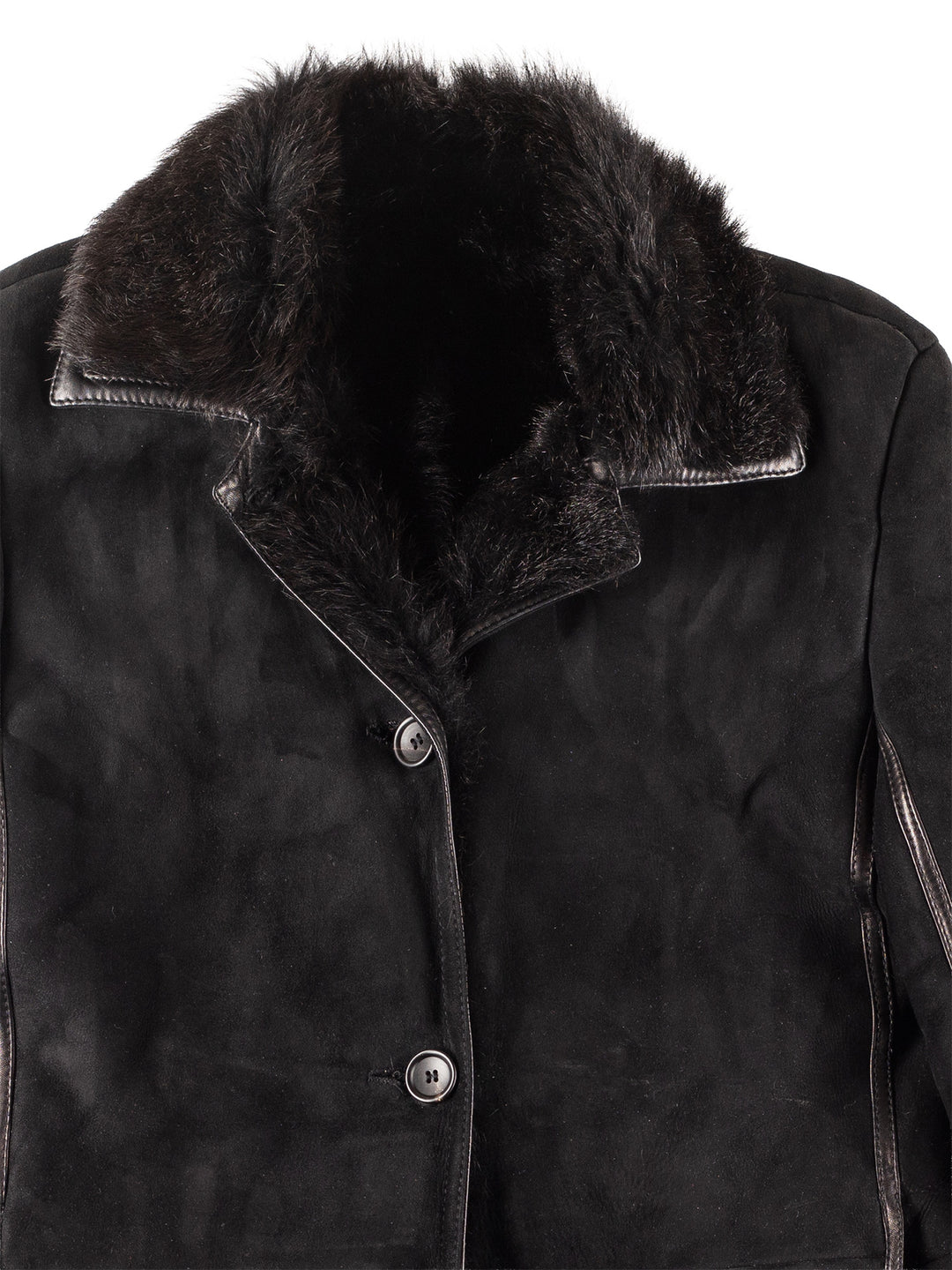 Vintage 90's Women Sheepskin Shearling Coat in Black