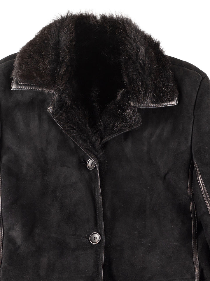 Vintage 90's Women Sheepskin Shearling Coat in Black