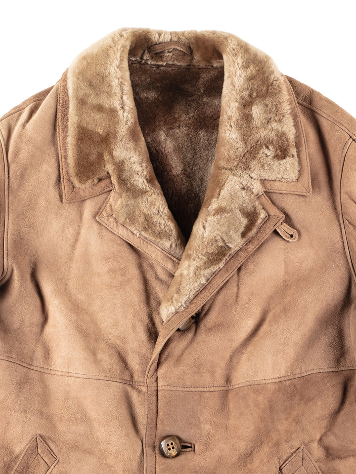 Vintage 70's Men Sheepskin Coat in Beige