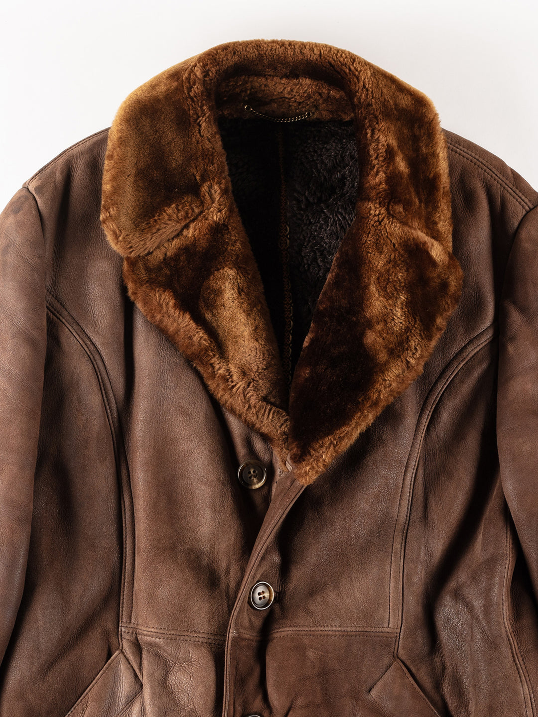Vintage 80's Men Sheepskin Coat in Brown