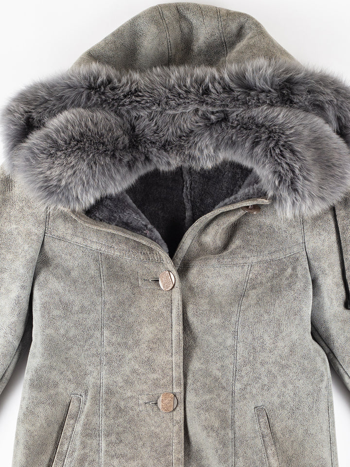 Vintage 90's Women Sheepskin Coat in GrayMN225
