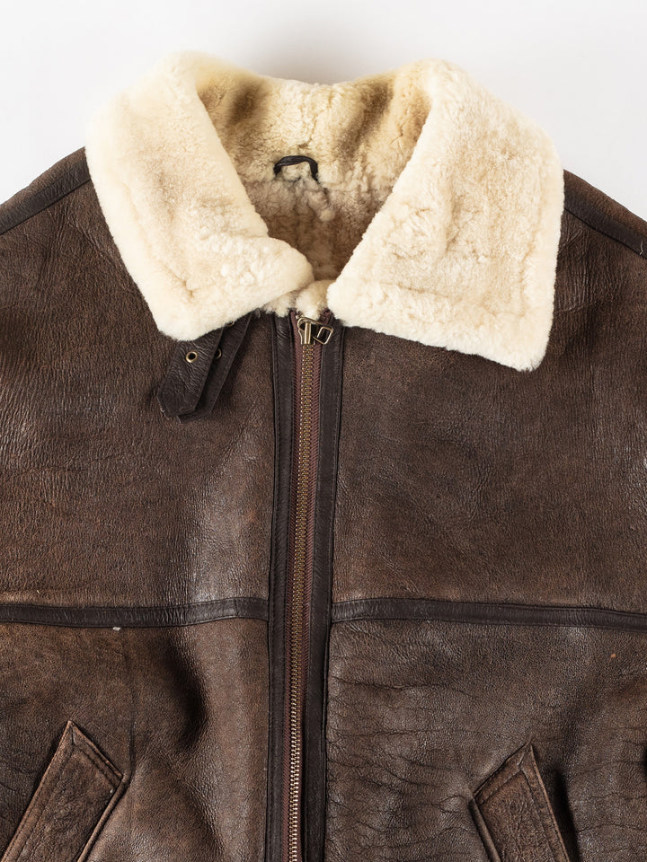 Vintage 80's Men Sheepskin Jacket in BrownVN258