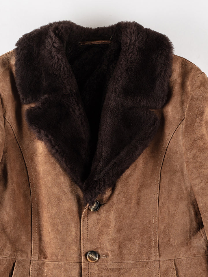 Vintage 70's Men Faux Sheepskin Coat in BrownVN194