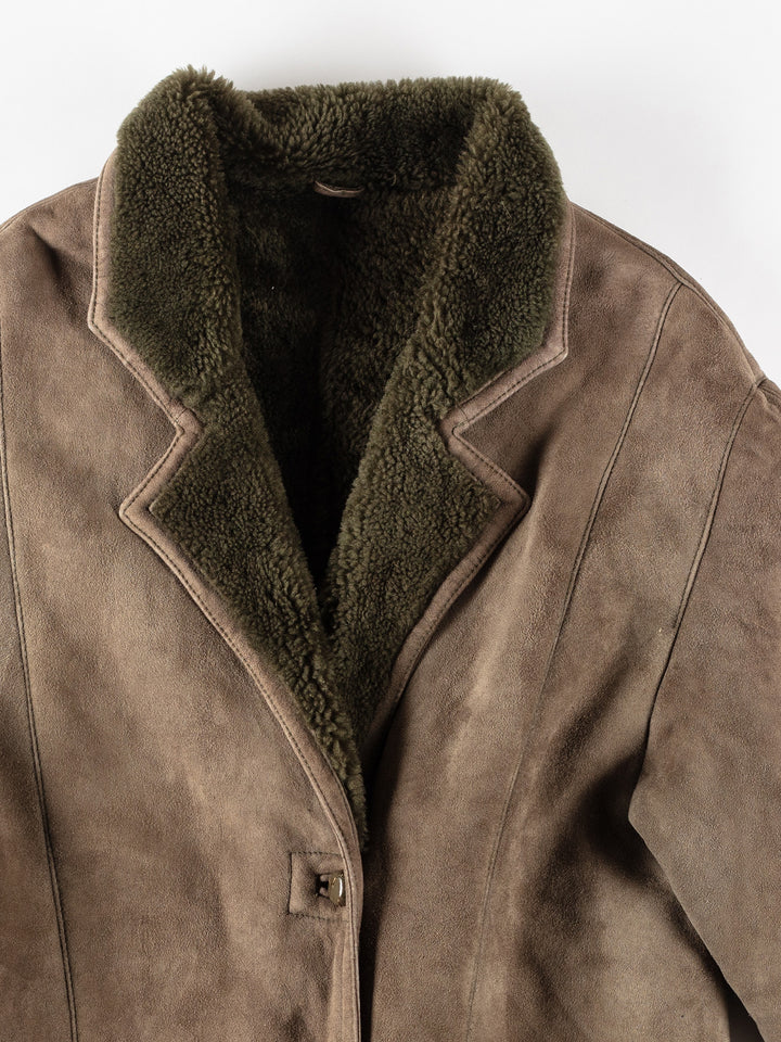 Vintage 80's Women Sheepskin Coat in KhakiMN146