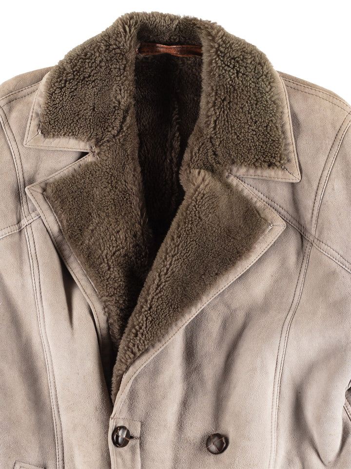 Vintage 80's Men Sheepskin Coat in Gray