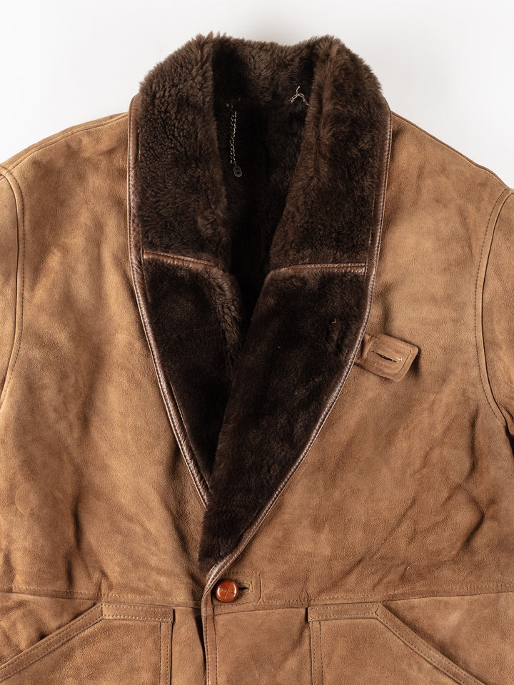 Vintage 80's Men Sheepskin Coat in BrownVN250
