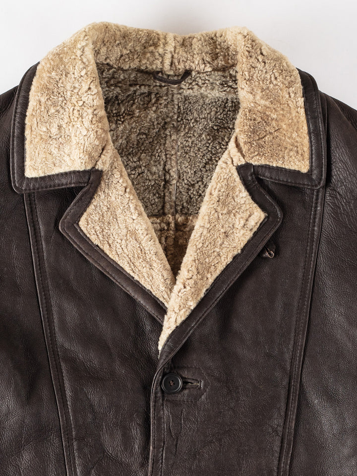 Vintage 80's Men Sheepskin Coat in BrownVN358