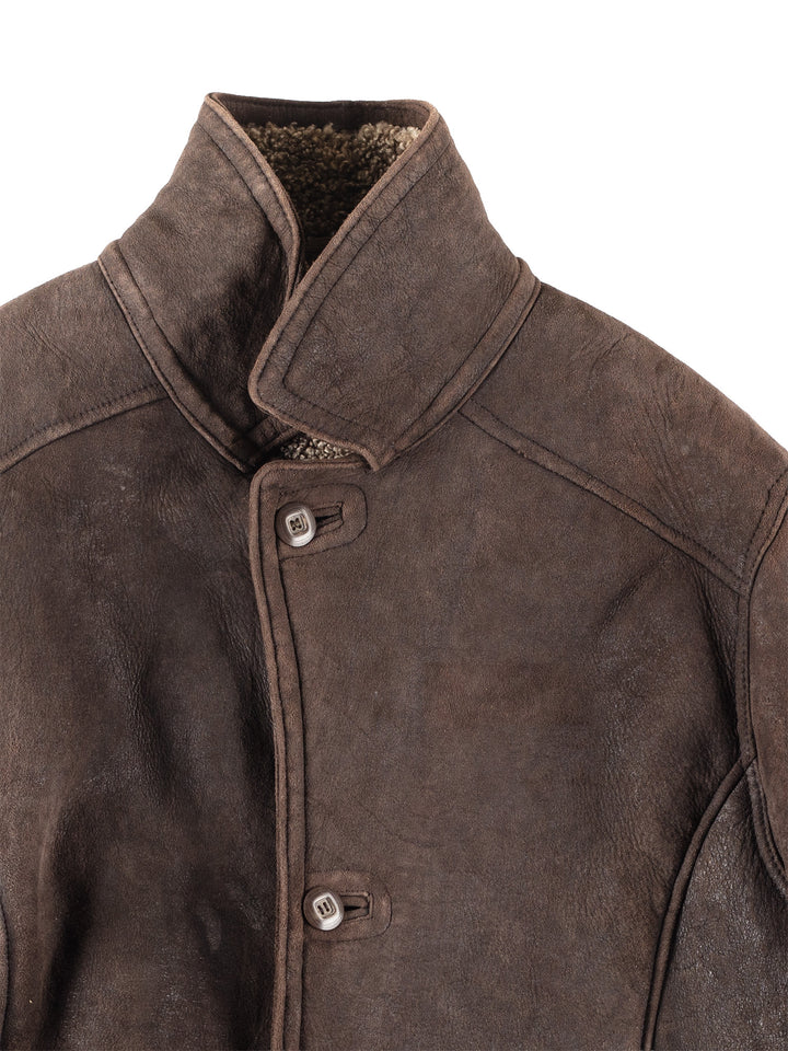 Vintage 80's Men Sheepskin Coat in Brown