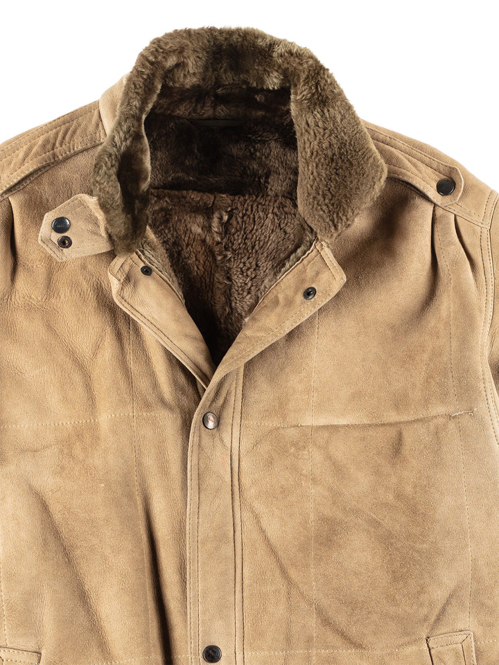 Vintage 80's Men Sheepskin Coat in Beige