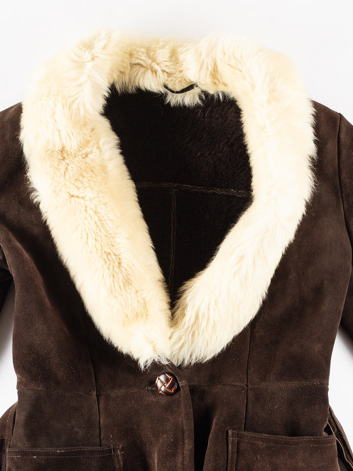 Vintage 70's Women Faux Sheepskin Coat in BrownMN255