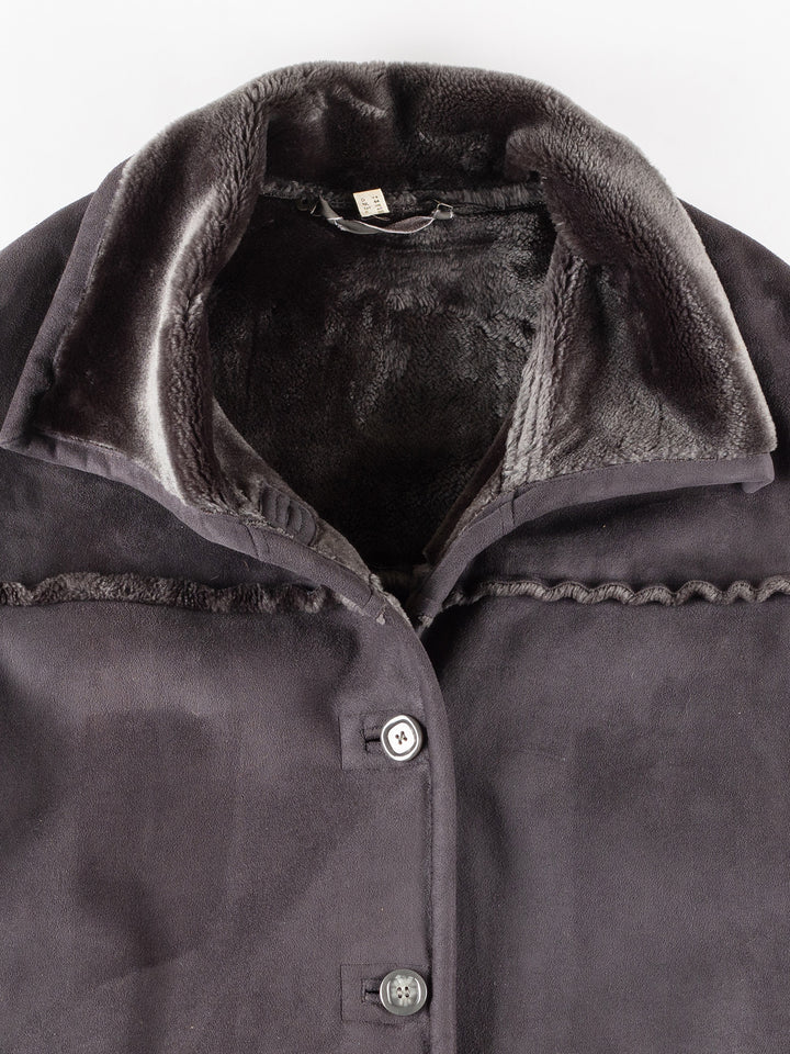 Vintage 90's Women Faux Sheepskin Coat in GrayMN223