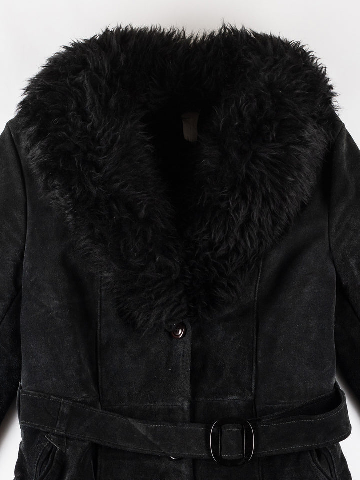 Vintage 70's Women Faux Sheepskin Coat in BlackMN643