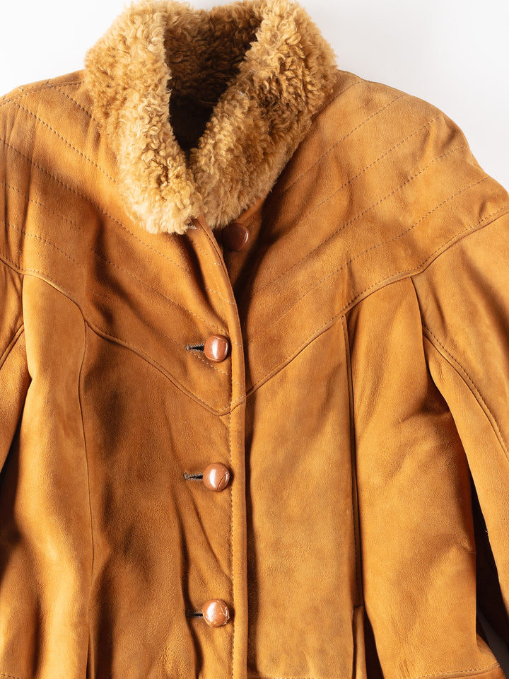 Vintage 80's Women Faux Sheepskin Coat in Brown