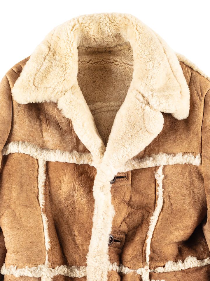 Vintage 80's Men Sheepskin Coat in Beige