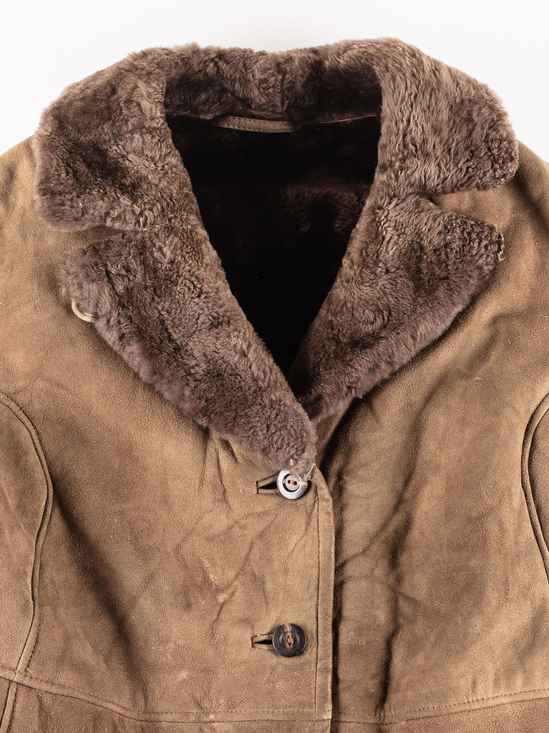 Vintage 90's Women Suede Sherpa Coat in Brown