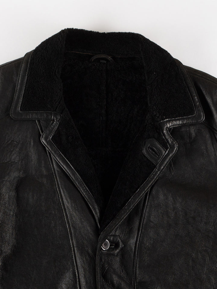 Vintage 80's Men Sheepskin Coat in BlackVN502