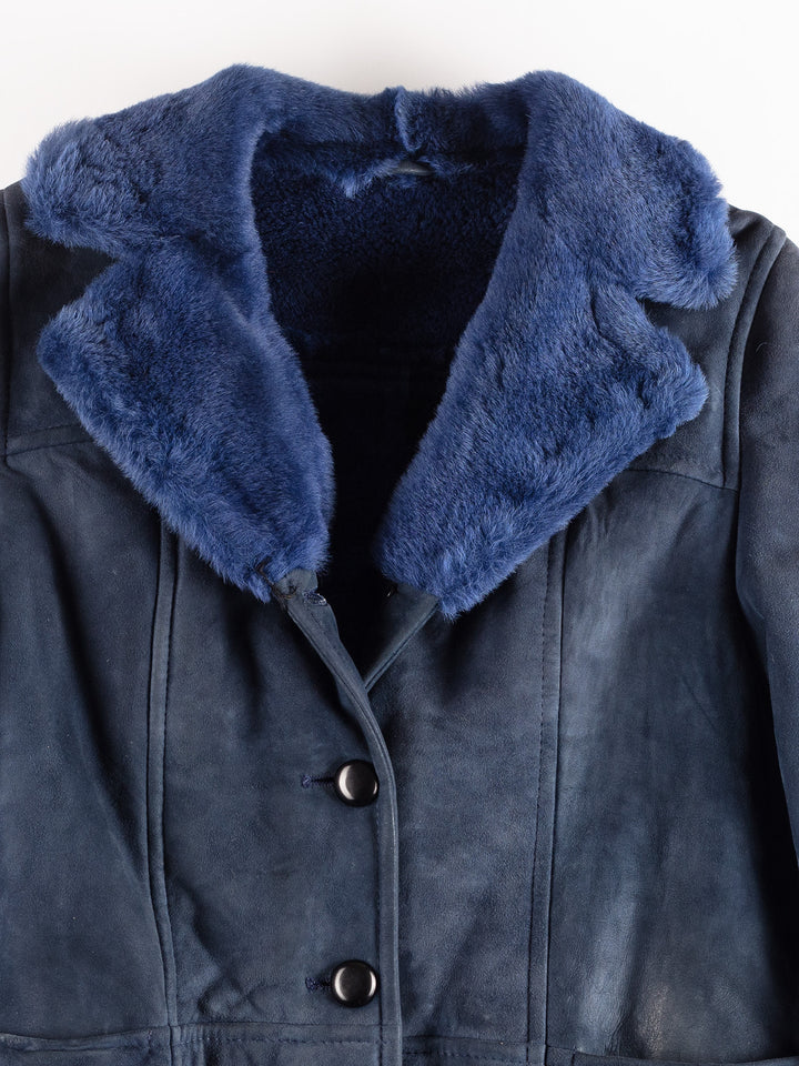 Vintage 90's Women Sheepskin Coat in Blue
