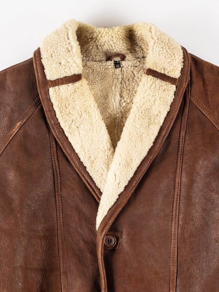 Vintage 80's Men Sheepskin Coat in BrownVN214