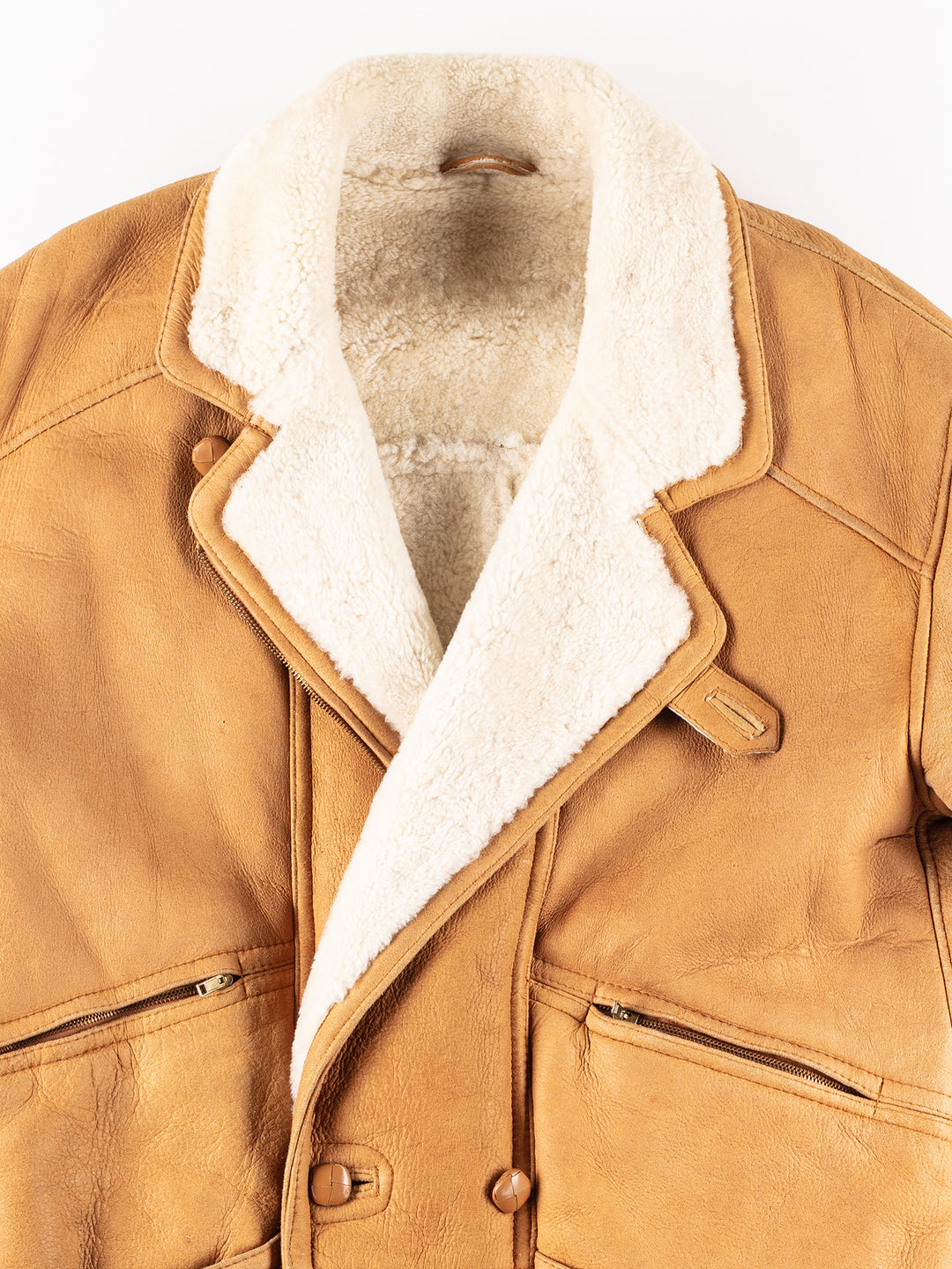 Vintage 80's Men Sheepskin Coat in Orange