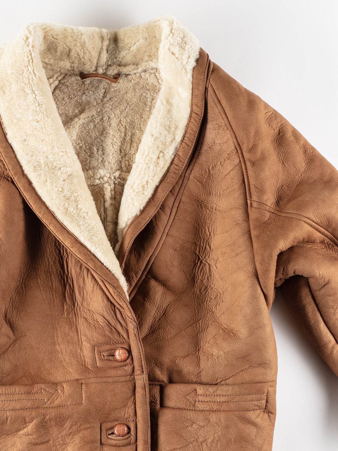 Vintage 80's Women Sheepskin Coat in Brown