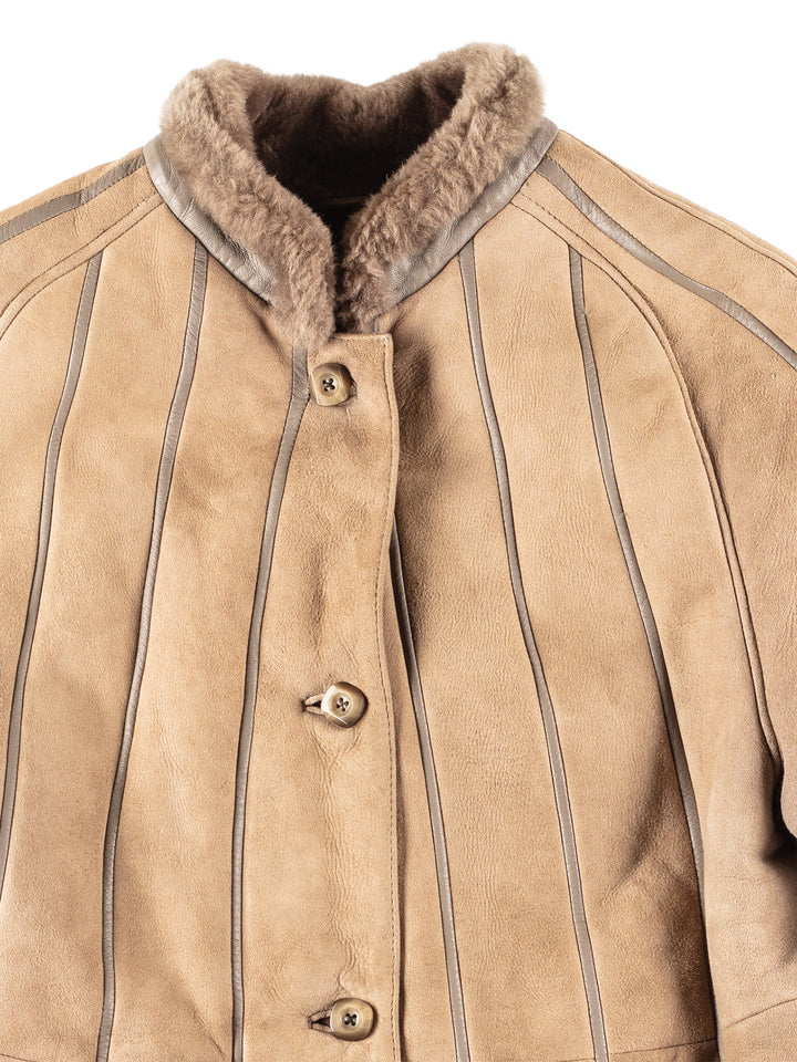 Vintage 80's Women Sheepskin Coat in Beige