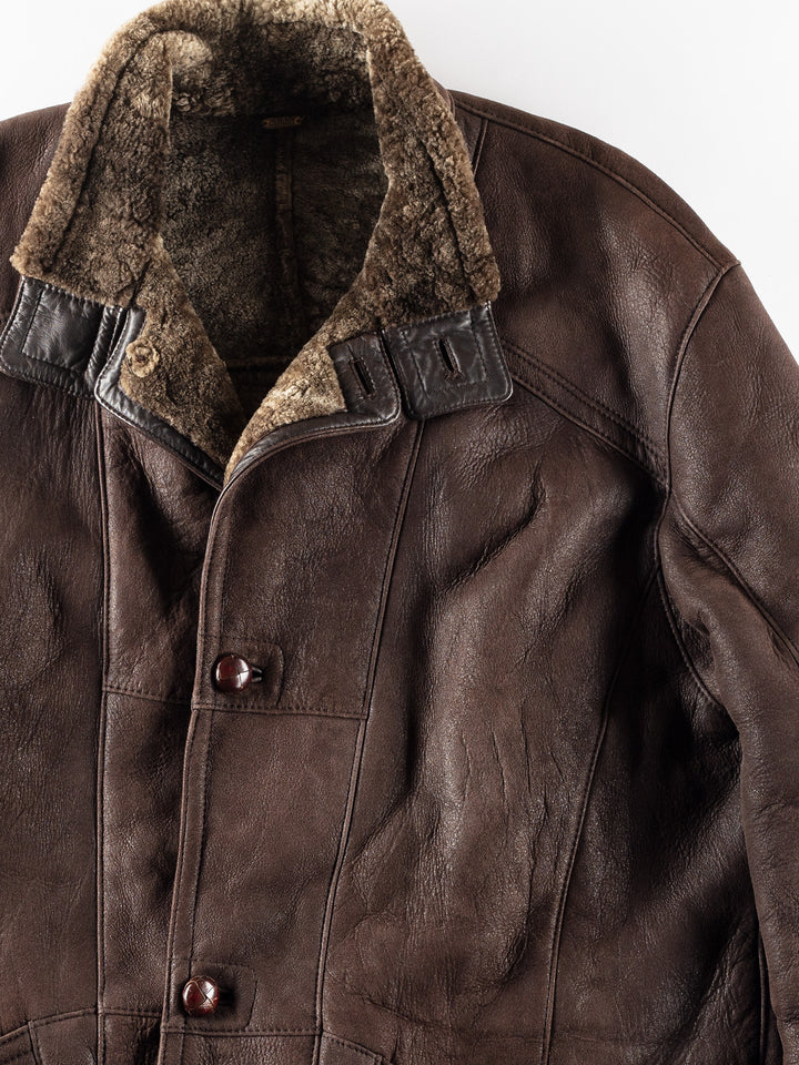 Vintage 80's Men Sheepskin Coat in Brown