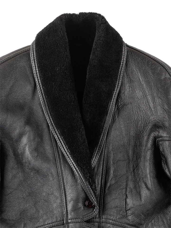 Vintage 80's Women Sheepskin Coat in Black