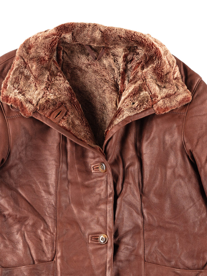 Vintage 90's Women Sheepskin Coat in Brown