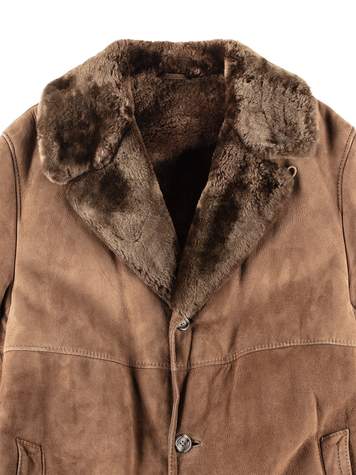 Vintage 80's Men Sheepskin Coat in Brown
