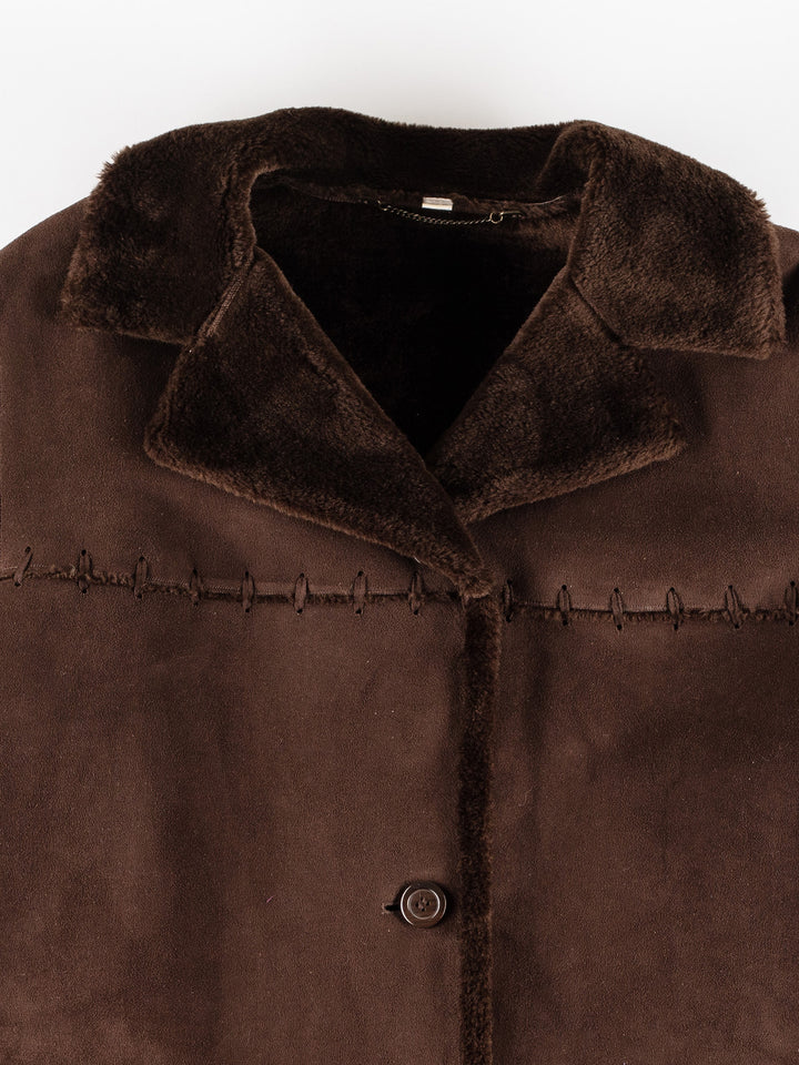 Vintage 80's Women Faux Sheepskin Coat in BrownMN424