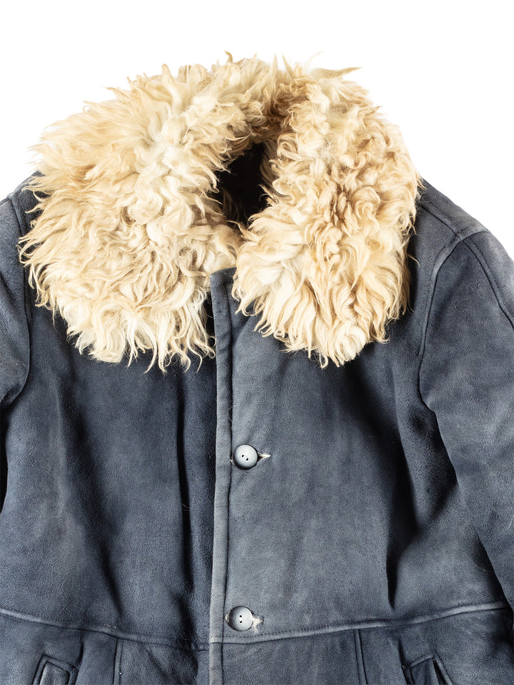 Vintage 70's Men Sheepskin Coat in Blue