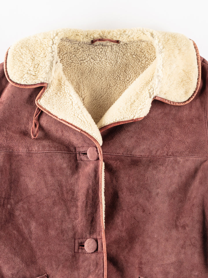 Vintage 80's Women Sheepskin Jacket in RedMN250