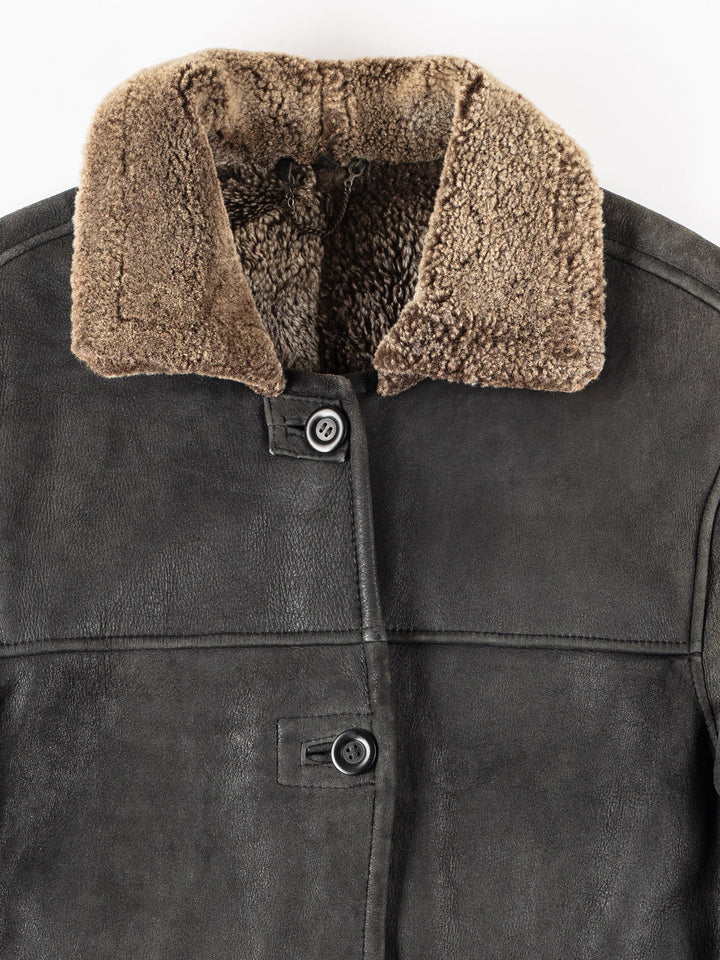 Vintage 80's Women Sheepskin Coat in Gray