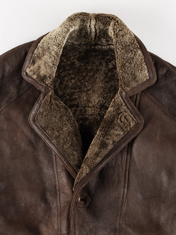 Vintage 80's Men Sheepskin Coat in BrownVN226