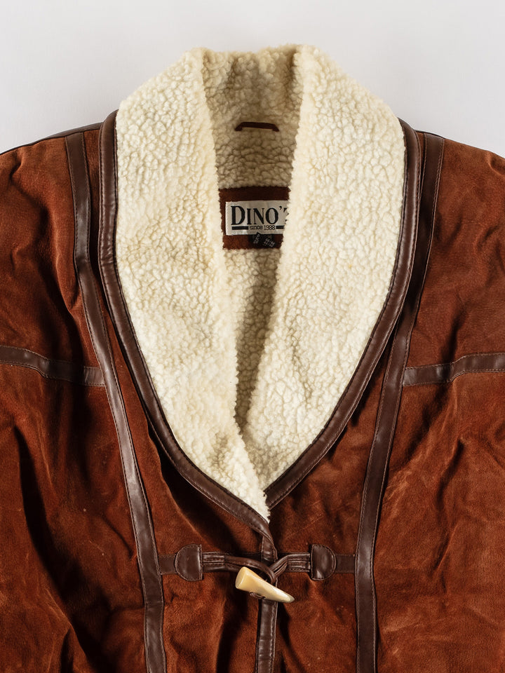Vintage 80's Women Faux Sheepskin Coat in BrownMN673