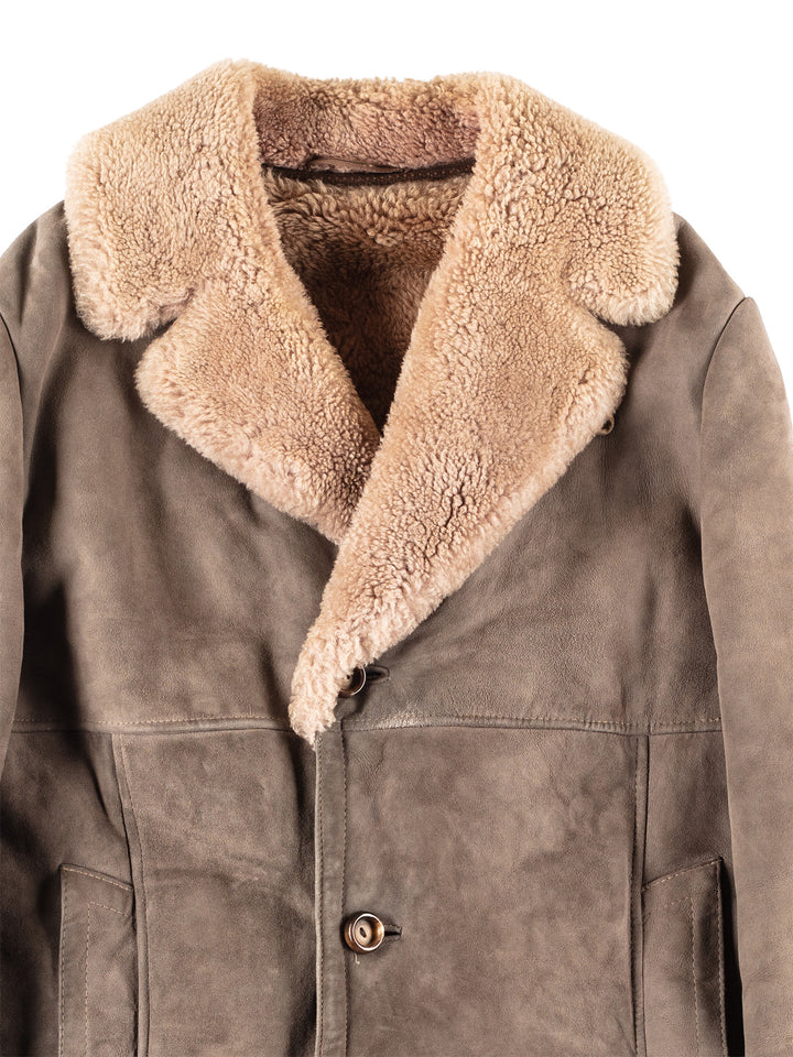 Vintage 80's Men Sheepskin Coat in Gray