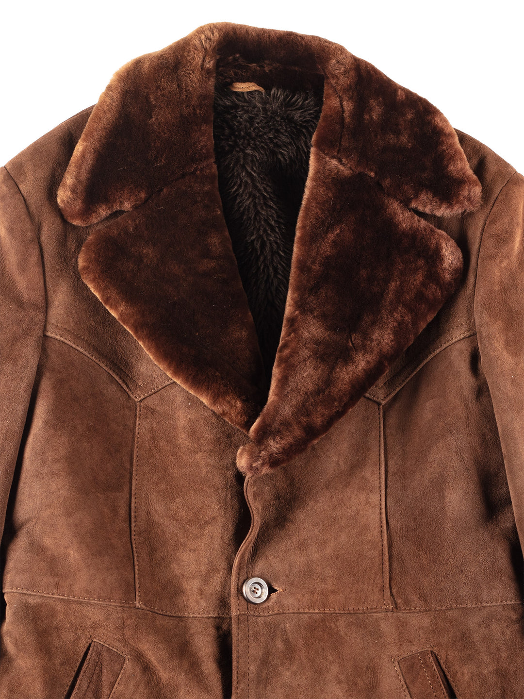 Vintage 70's Men Faux Sheepskin Coat in Brown