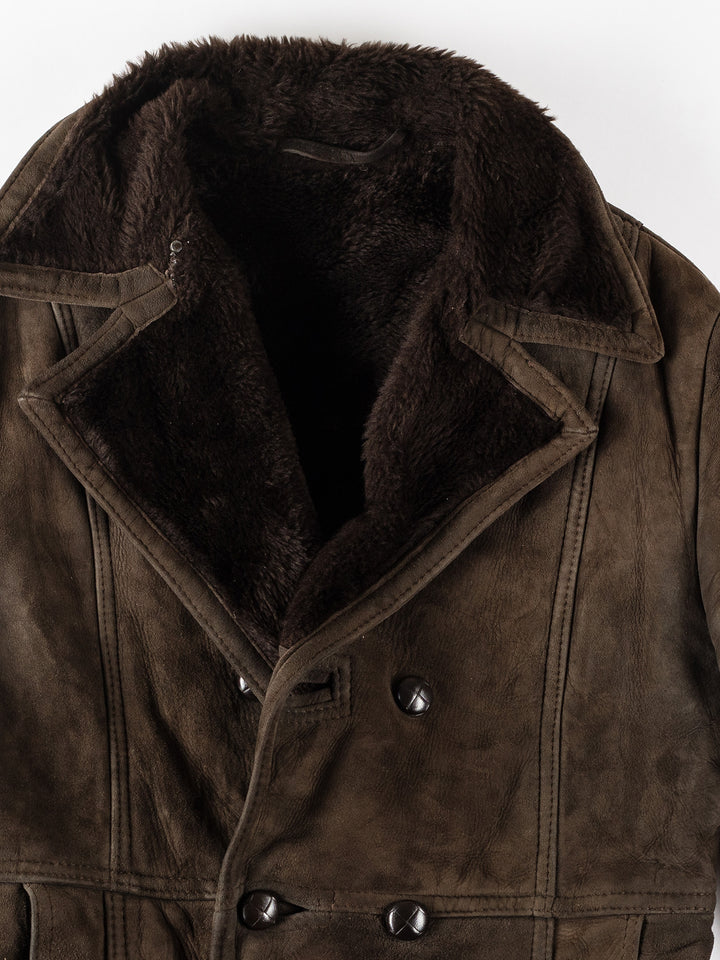 Vintage 70's Men Faux Sheepskin Coat in BrownVN137