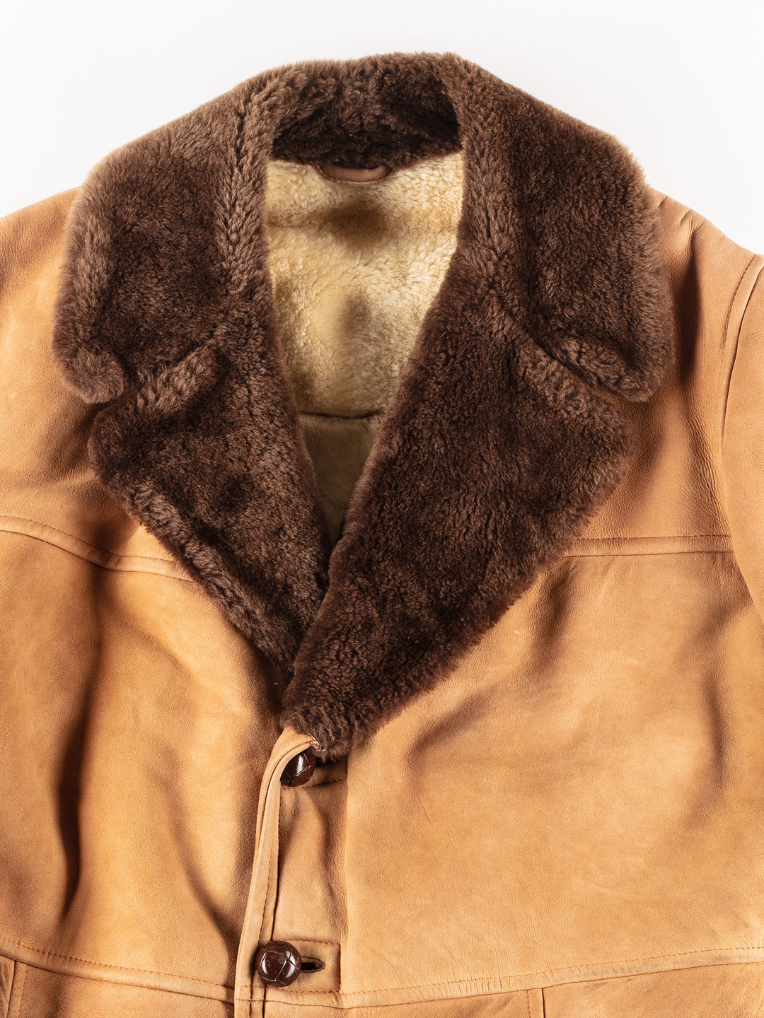 Vintage 80's Men Sheepskin Coat in Orange