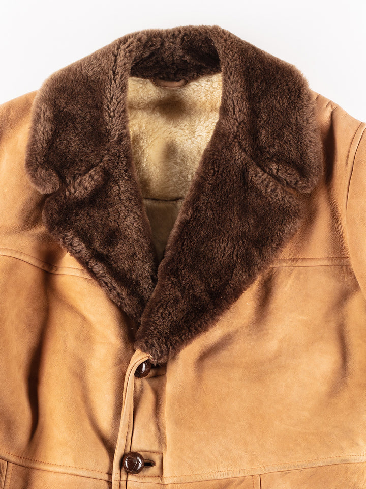 Vintage 80's Men Sheepskin Coat in Orange