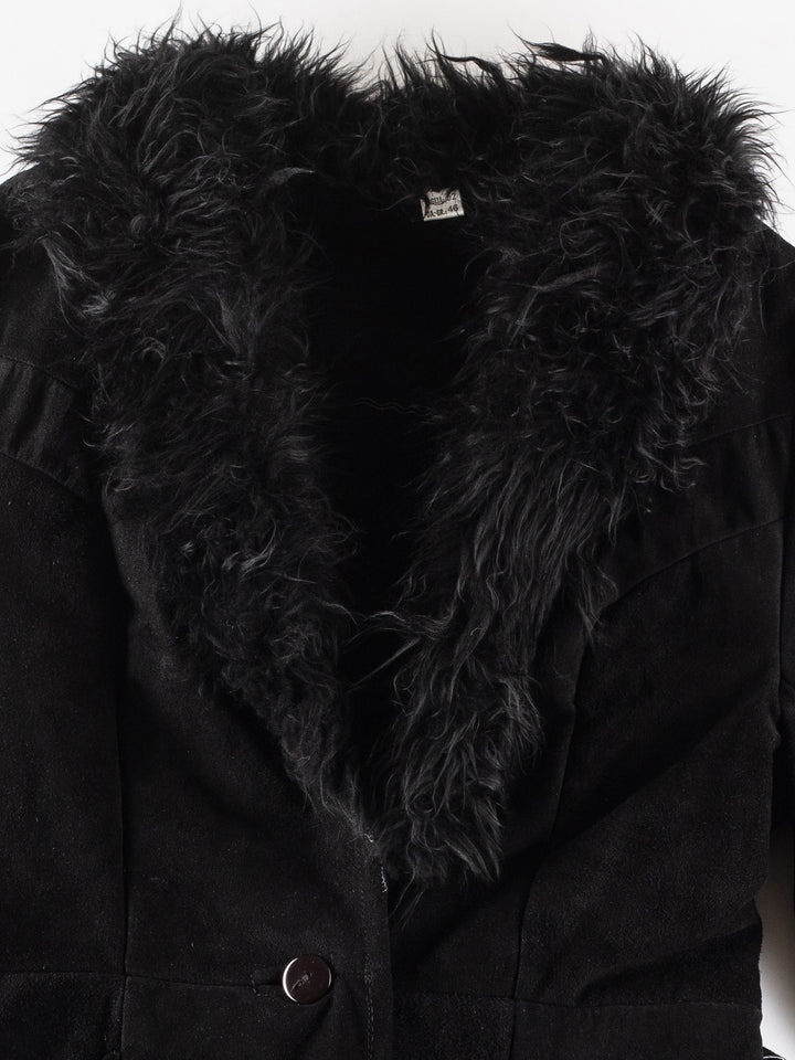 Vintage 70's Women Faux Sheepskin Coat in BlackMN245