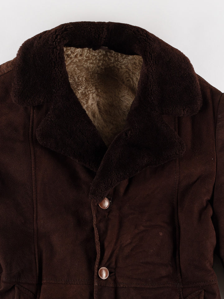 Vintage 80's Men Sheepskin Coat in BrownVN482