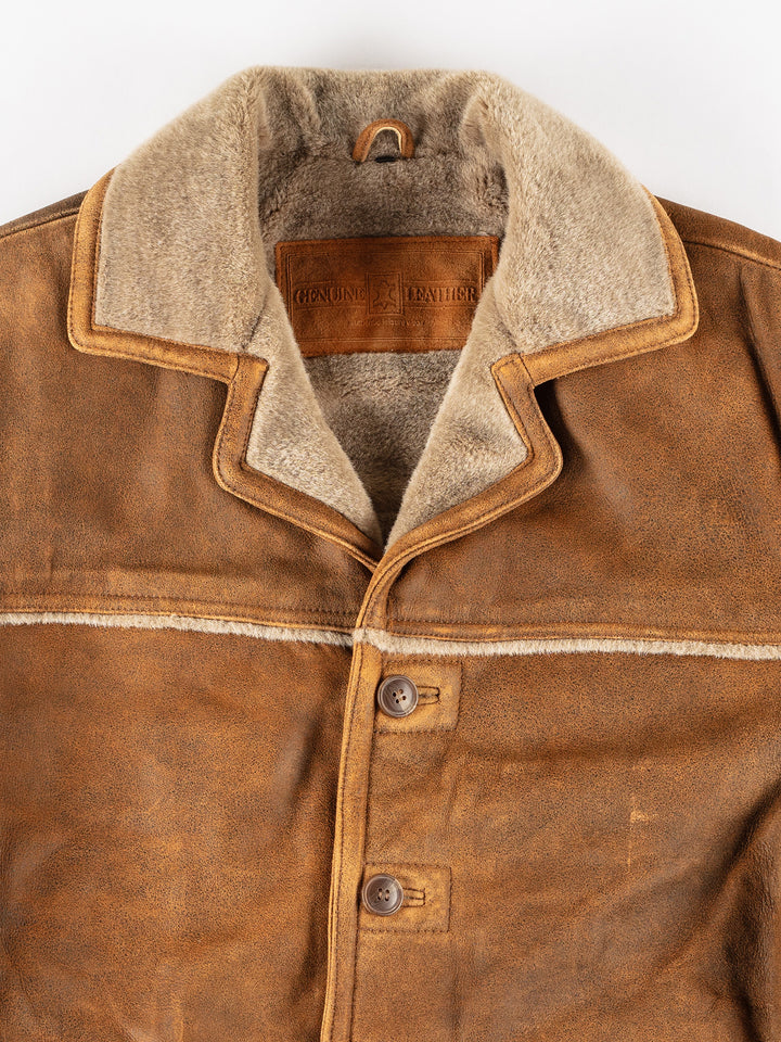 Vintage 90's Men Faux Sheepskin Coat in BrownVN218