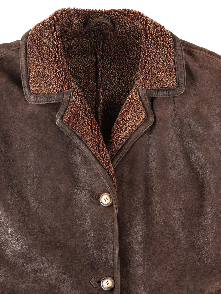 Vintage 90's Women Sheepskin Coat in Brown
