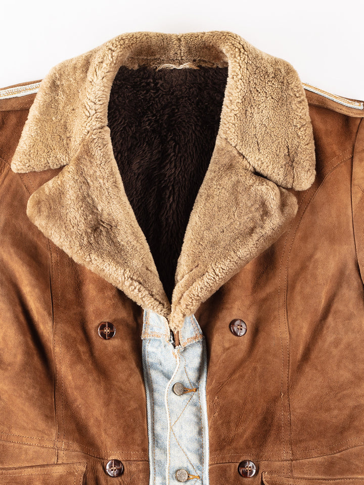 Vintage 90's Men Faux Sheepskin Jacket in BrownVN266