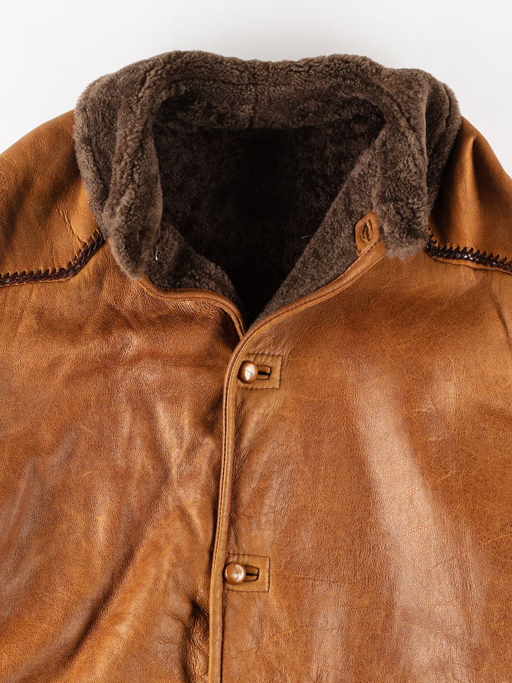 Vintage 80's Men Sheepskin Coat in BrownVN219
