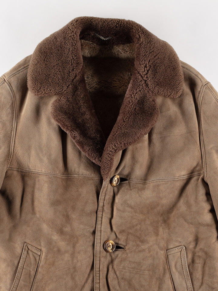 Vintage 80's Men Sheepskin Coat in BeigeVN475