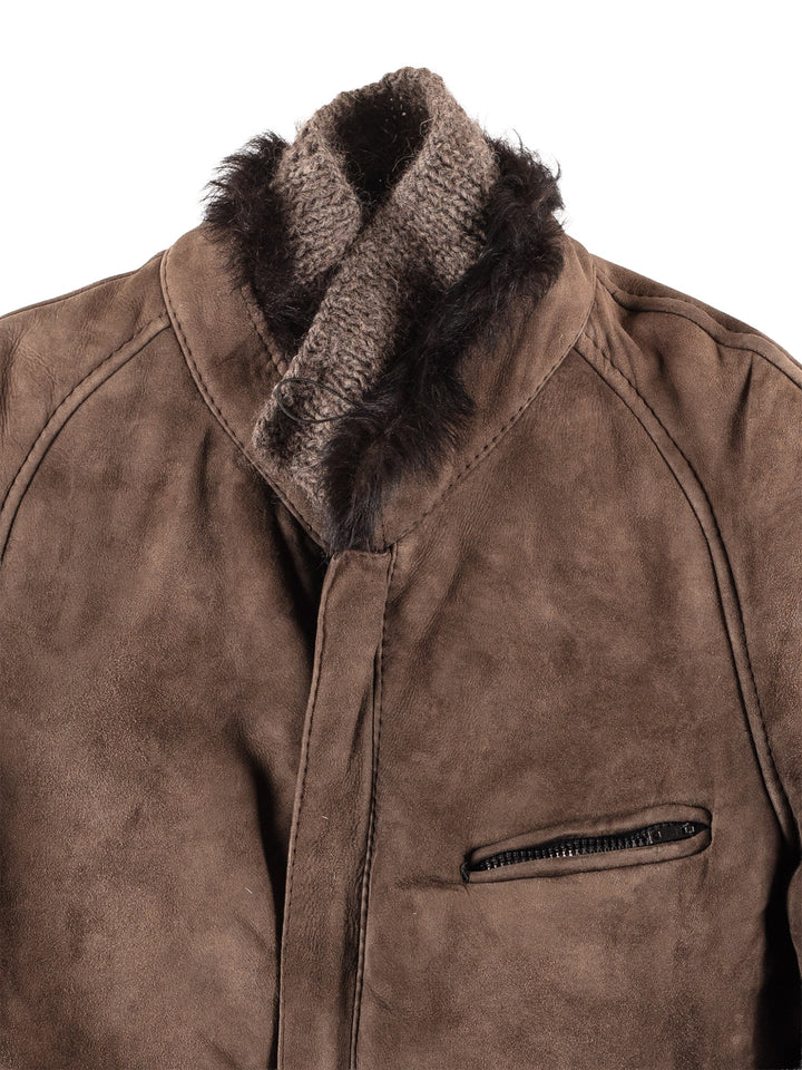 Vintage 90's Men Sheepskin Shearling Jacket in Brown