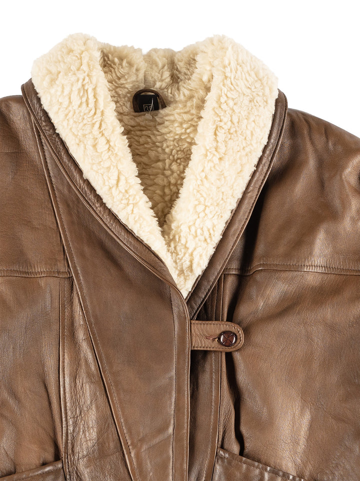 Vintage 80's Women Faux Sheepskin Coat in Brown