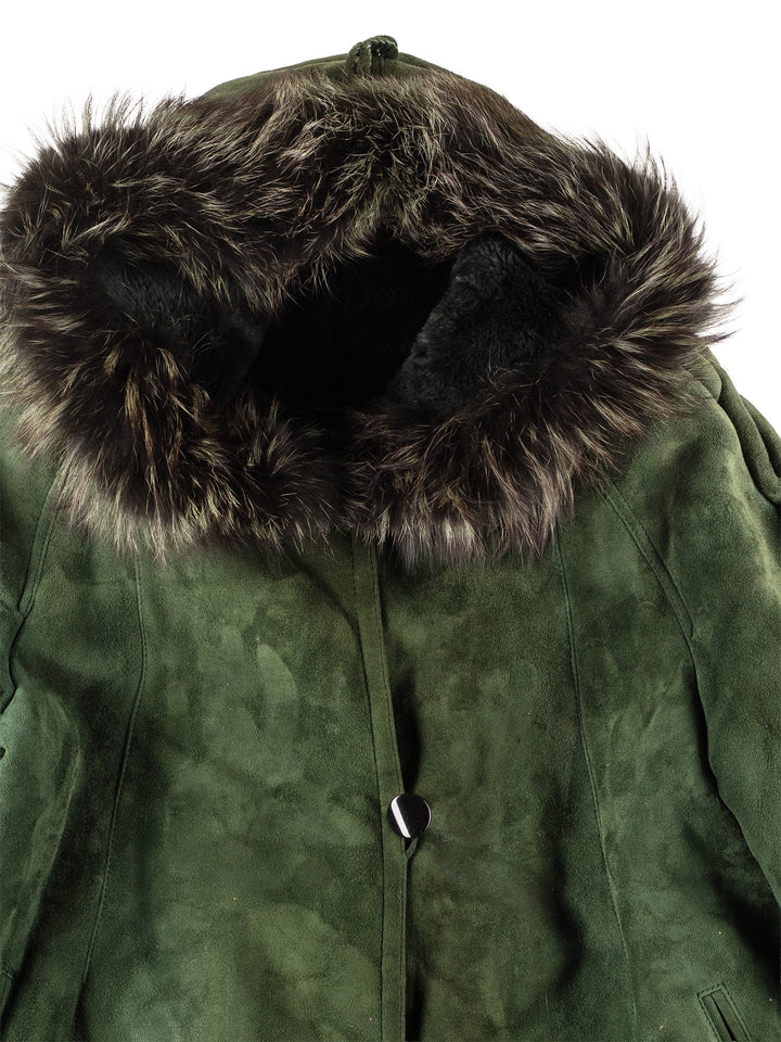 Vintage 80's Women Sheepskin Coat in Green